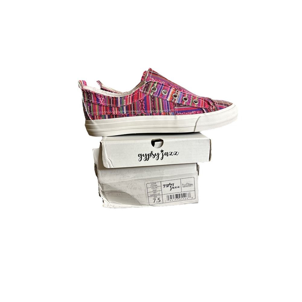 Gypsy Jazz Shoes‎ Womens 7.5 Pink Striped Multicolor Pull-on Pedra Sneakers NEW